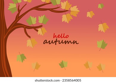 Autumn abstract background with a tree and falling autumn leaves