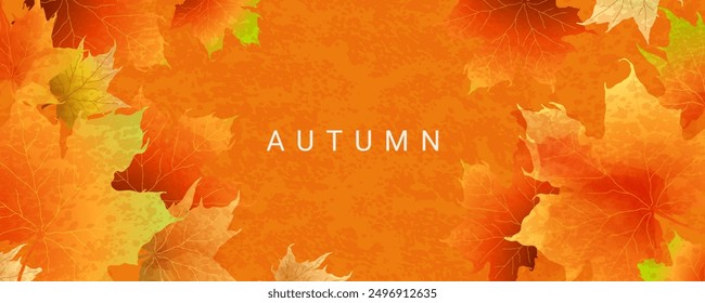 Autumn abstract banner with bright beautiful maple leaves. Fall art background, poster, cover or flyer design. Vector template for advertising, print, packaging, social media