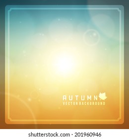 Autumn abstract blurred bokeh and sun light lens flares vector background. Backdrop for banners and promotion materials.