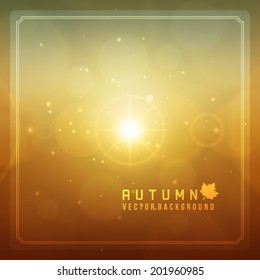 Autumn abstract blurred bokeh and sun light lens flares vector background. Backdrop for banners and promotion materials.