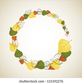 Autumn abstract floral background - circle from colorful leafs with place for your text