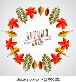 Autumn abstract floral background circle made from minimalist leafs with place for your text