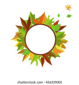 Autumn abstract floral background - circle from colorful leafs with space for your text