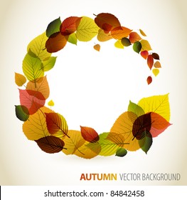 Autumn abstract floral background - circle from colorful leafs with place for your text