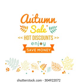Autumn abstract floral background - colorful leafs with sample text
