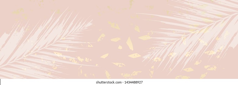 Autumn abstract foliage rose gold blush background. Chic trendy print with botanical motifs