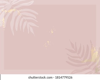 Autumn abstract foliage rose gold blush background. Chic trendy print with botanical motifs