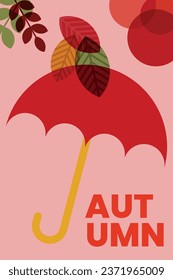 Autumn abstract geometric background with umbrella and leaves. Autumn design for banner, poster, flyer, cover, card.