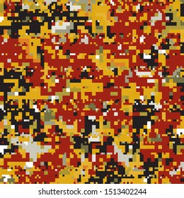 Autumn Abstract Geometric Pixelated Mosaic Pattern with Square Fragments, Random Pixels