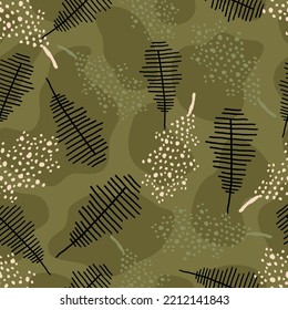 Autumn Abstract Green Oak Leaves Vector Seamless Pattern