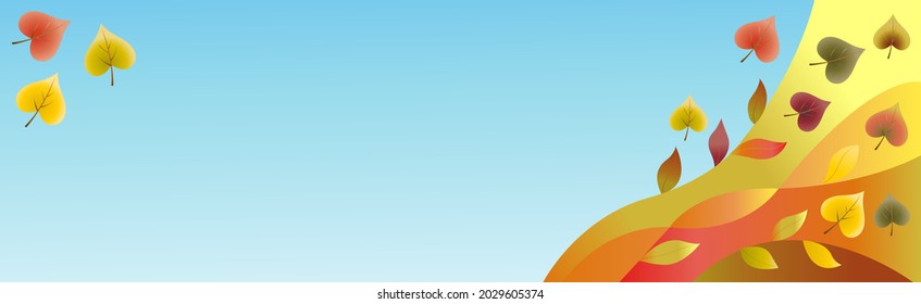 Herbstabstrakte horizontale Banner, Hintergrund oder Plakatwand mit Herbstblättern im Himmel.  Für Banner, Titel, Cover, Broschüre und mehr. Thema Herbst, Herbstferien.