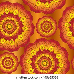 Autumn abstract mandala pattern. Autumn background, retro wallpaper with ornaments. Brown background. Vector illustration.
