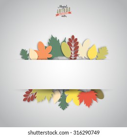 Autumn abstract paper style background, horizontal banner style, papercut leafs, retro color style