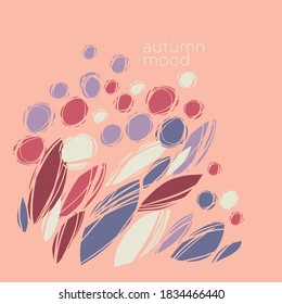 Autumn abstract plants and flowers in pastel violet and red. Fall nature elegant pale composition for card, header, invitation, poster, social media, post publication.
