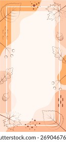 Modelo abstrato de outono. Quadro para celular, web, impressão, cupons, publicidade, marketing, design.Layouts de queda.Baners em cores laranja pastel com elementos de outono: folhas e bolotas.Design de vetor