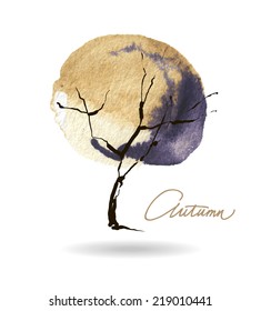 autumn abstract tree forming by blots. Vector watercolor.