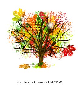 Autumn abstract tree of ink spots. vector 