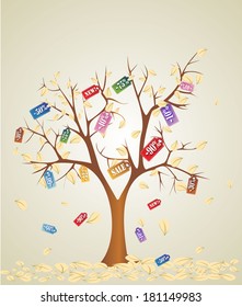 Autumn abstract tree symbolizing discount, sale.