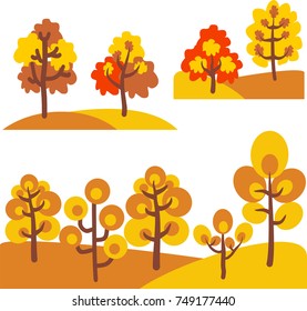 Autumn abstract trees on landscape. Vector graphic illustration.