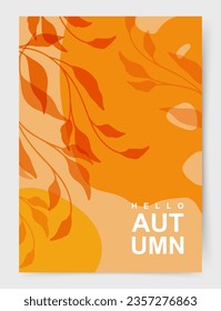 Autumn abstract universal background. Minimal modern design with orange leaves. Templates for wedding invitation, advertisement, card, branding, banner, cover, label, poster, social media post