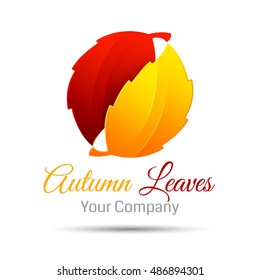 Autumn abstract vector background. Bright leaves. Logo design illustration. Template for your business company. Creative colorful concept.