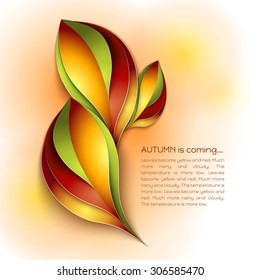 Autumn abstract vector background. Orange and red color leaves. Paper design. Autumn is coming