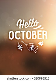 Banner vector abstracto de otoño. Diseño tipográfico de tarjetas de felicitación. Fondo borroso. Hola Octubre