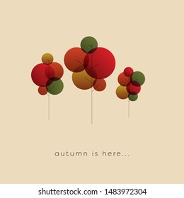 Autumn abstract vector concept with transparent gradient overlay trees in fall foliage colors of orange, gold and red. Seasonal decoration and poster. Eps10 illustration.