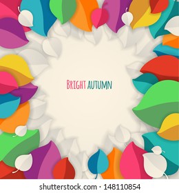 Autumn abstract vector paper cut background. simple shapes and bright colors for the fabric, web, print. rainbow colors and polka dot pattern will make fun of you