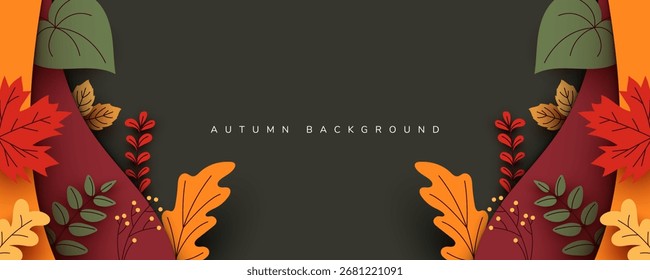 Autumn abstract vector pattern with leaves decorative design background