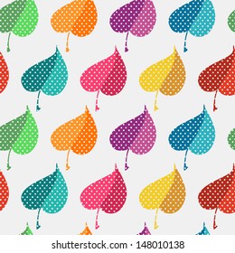 Autumn abstract vector seamless pattern. simple shapes and bright colors for the fabric,  web,  print. rainbow colors and polka dot pattern will make fun of you