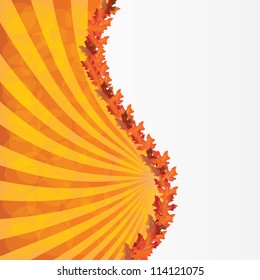 Autumn abstract wavy frame with maple leaves  in golden. Copyspace for your text