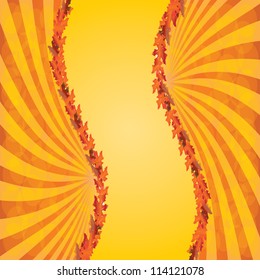 Autumn abstract wavy frame with maple leaves in golden. Copyspace for your text