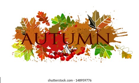 autumn abstraction with leaves and the text fall