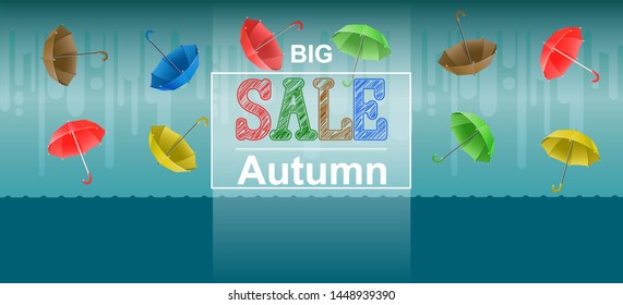 Autumn accessories, umbrellas. Template for the web for the autumn sale.