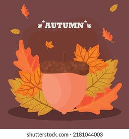 autumn acorn card and fall leaves