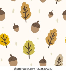 Autumn acorn and oak leafs seamless pattern. Texture for fabric, textile, paper, wrupping, apparel, bed, pillow.