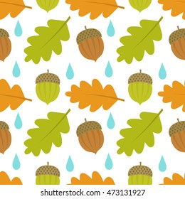 Autumn acorn seamless pattern. Vector illustration