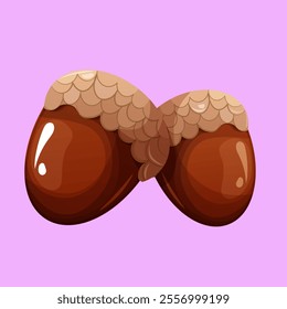 Autumn acorns design. Acorns on a simple background.two brown acorns