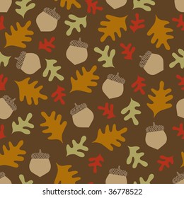 Autumn Acorns and Oak Leaves Seamless Vector Pattern