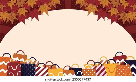 Autumn ad template decorated with autumn leaves and surrounded by shopping bags (red)