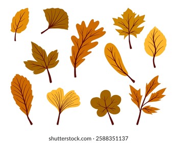 Autumn Aesthetic Warm Toned Leaves. A collection of warm-toned autumn leaves in various shapes and styles, featuring rich earthy colors. Perfect for nature-inspired projects, and fall-themed