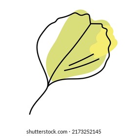 Autumn alder tree leaves isolated on white background. Green leaves in linear art with the addition of a  yellow  spot. Vector illustration.