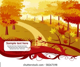 Autumn alley with banner