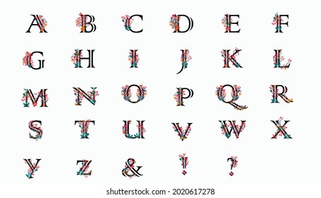 autumn alphabet one set with beautyful flower and leaves - Set of autumn alphabet, red autumn leaves for discounts, promo ads, posters and concepts.
