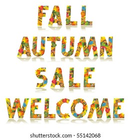 Autumn alphabet wording - words FALL, AUTUMN, SALE, WELCOME