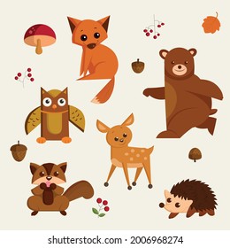 Autumn animal, Cartoon isolated vector icons set