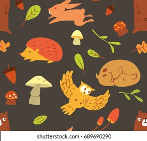 Autumn animal seamless background