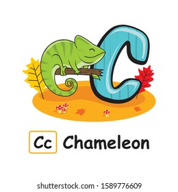 Autumn Animals Alphabet Cartoon Chameleon