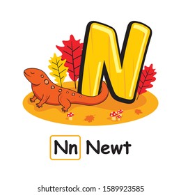 Autumn Animals Alphabet Cartoon Newt